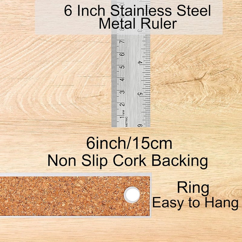 Boompark Metal Ruler 6 Inch:[1 Pieces 6 Inch] Non-Slip Cork Backing Rulers with Inch and Centimeters Prevent Ink Leakage:for School Office Drawing Engineering - Image 2